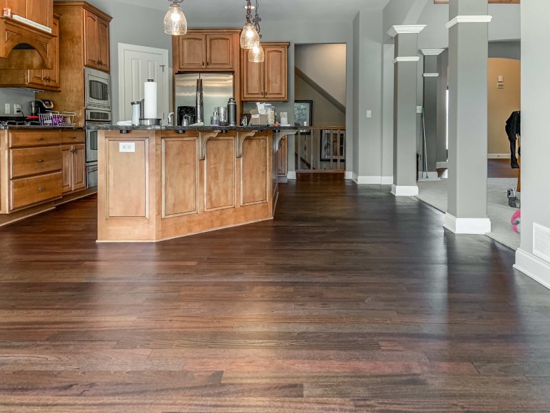 kitchen island with dark stained oak